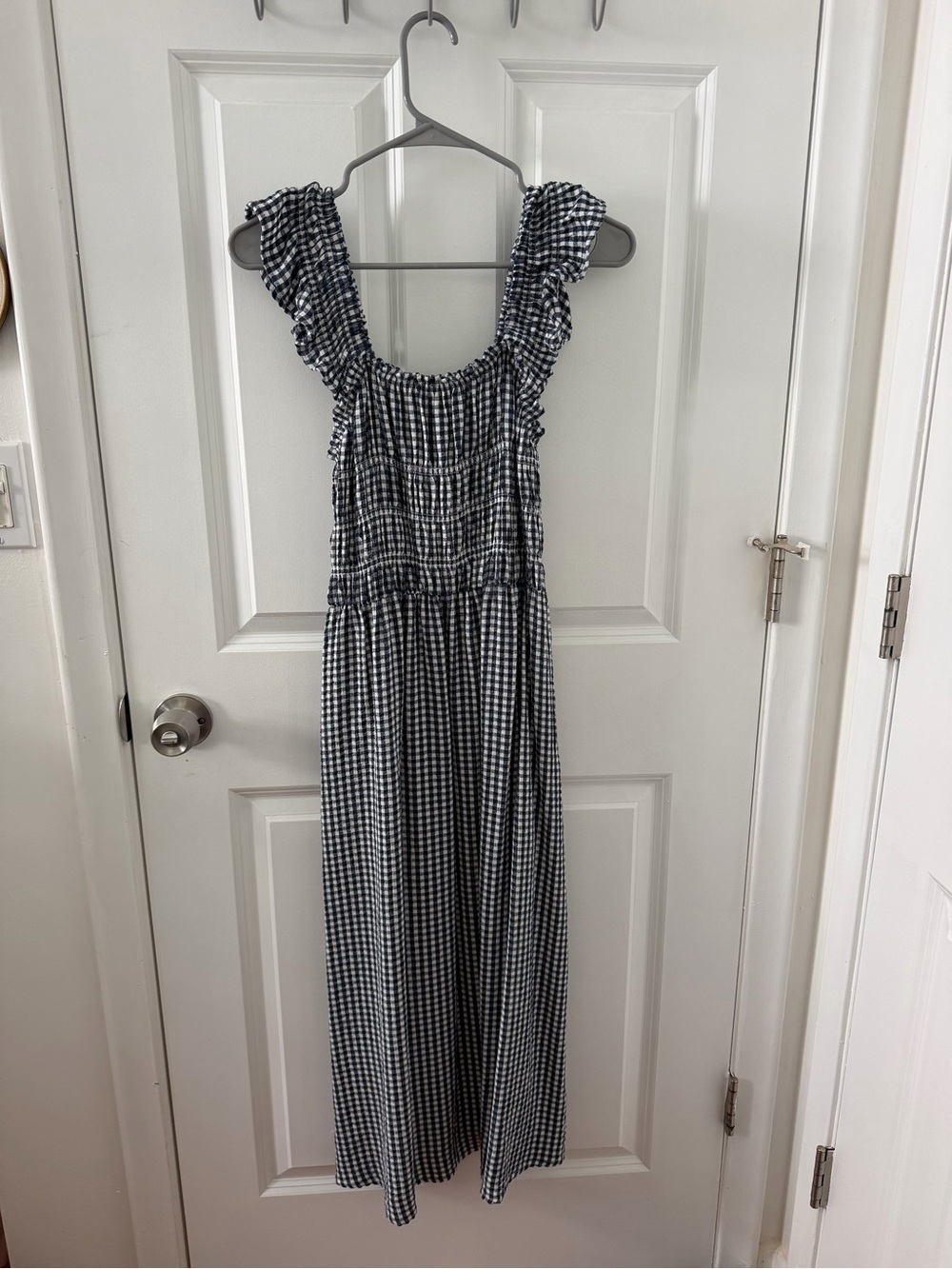 Gingham Ruffle Strap Midi Dress